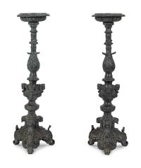 A Pair of Large Patinated Bronze Prickets — 19TH CENTURY