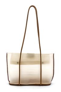 A Salvatore Ferragamo Opaque PVC Tote Bag, 14 1/2 x 9 x 4 1/2 inches.