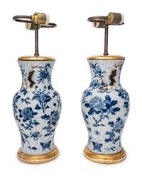 A Pair of Chinese Export Blue and White Porcelain Lamps