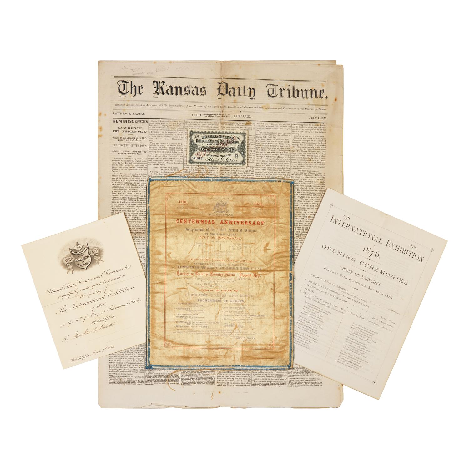 [American Centennial] Rare Silk Broadside Celebrating the Centennial Anniversary of the United States in Shanghai, China