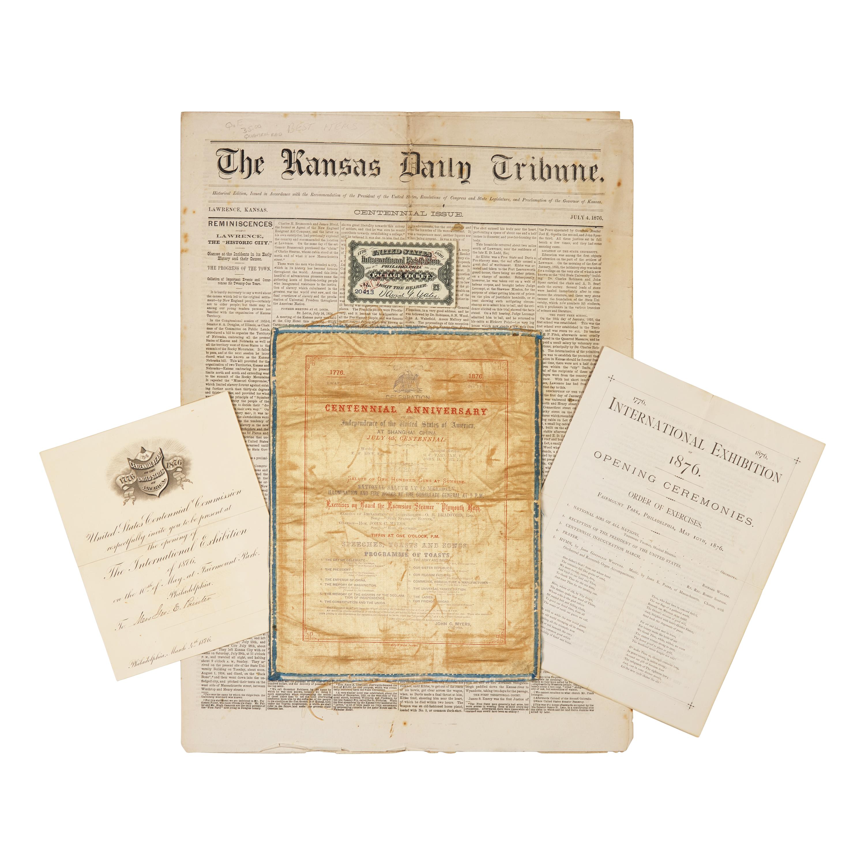 [American Centennial] Rare Silk Broadside Celebrating the Centennial Anniversary of the United States in Shanghai, China