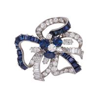 OSCAR HEYMAN, VINTAGE, SAPPHIRE AND DIAMOND BOW BROOCH