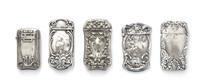 Five American Silver Vesta Cases, Various Makers, each of shaped rectangular form, comprising four examples with floral and foliate rep
