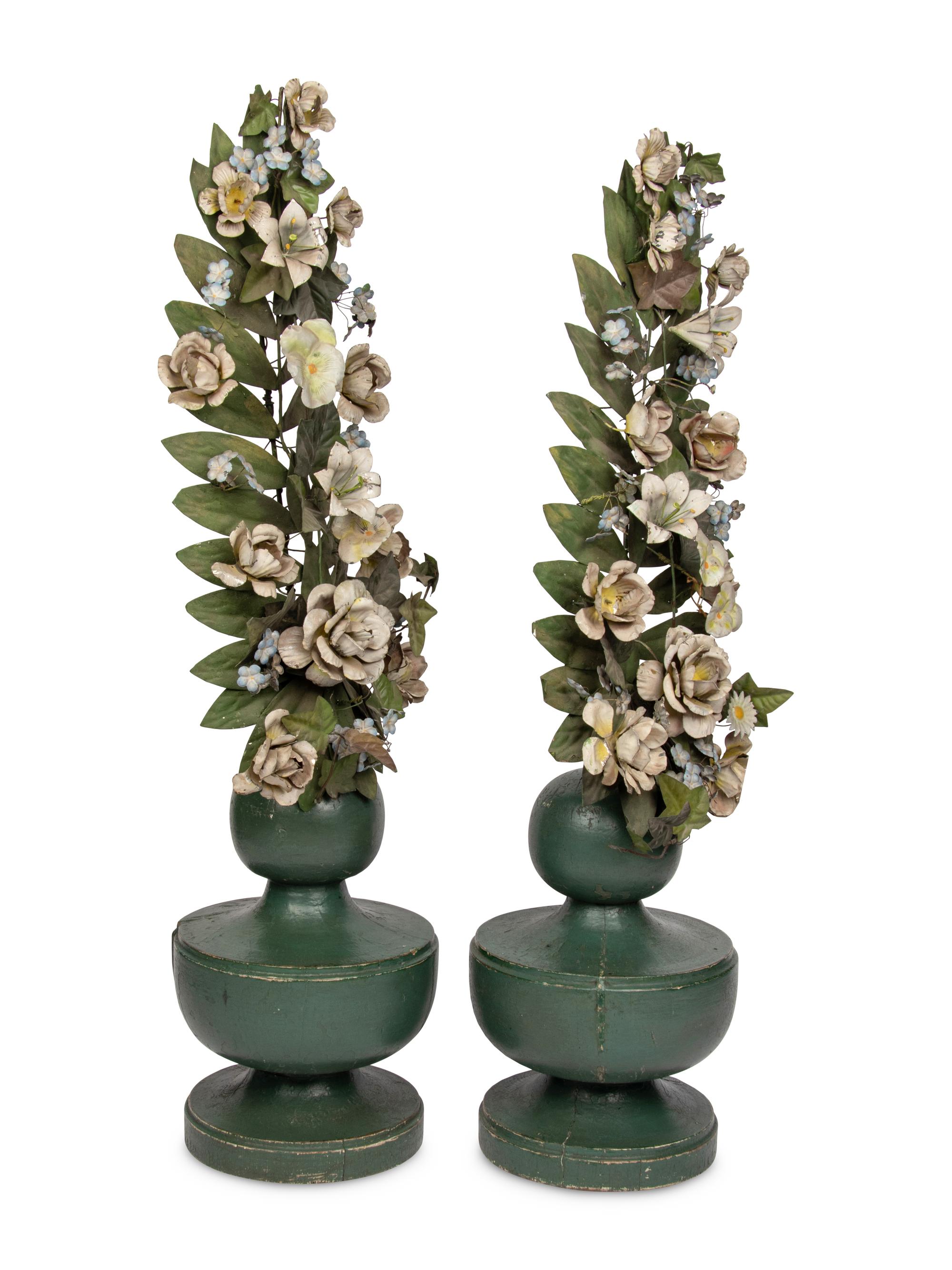 A Pair of Painted Wood and Tôle Topiary Models