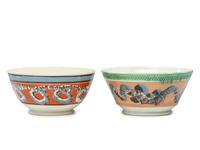 Two Mochaware Bowls with Earthworm Decoration