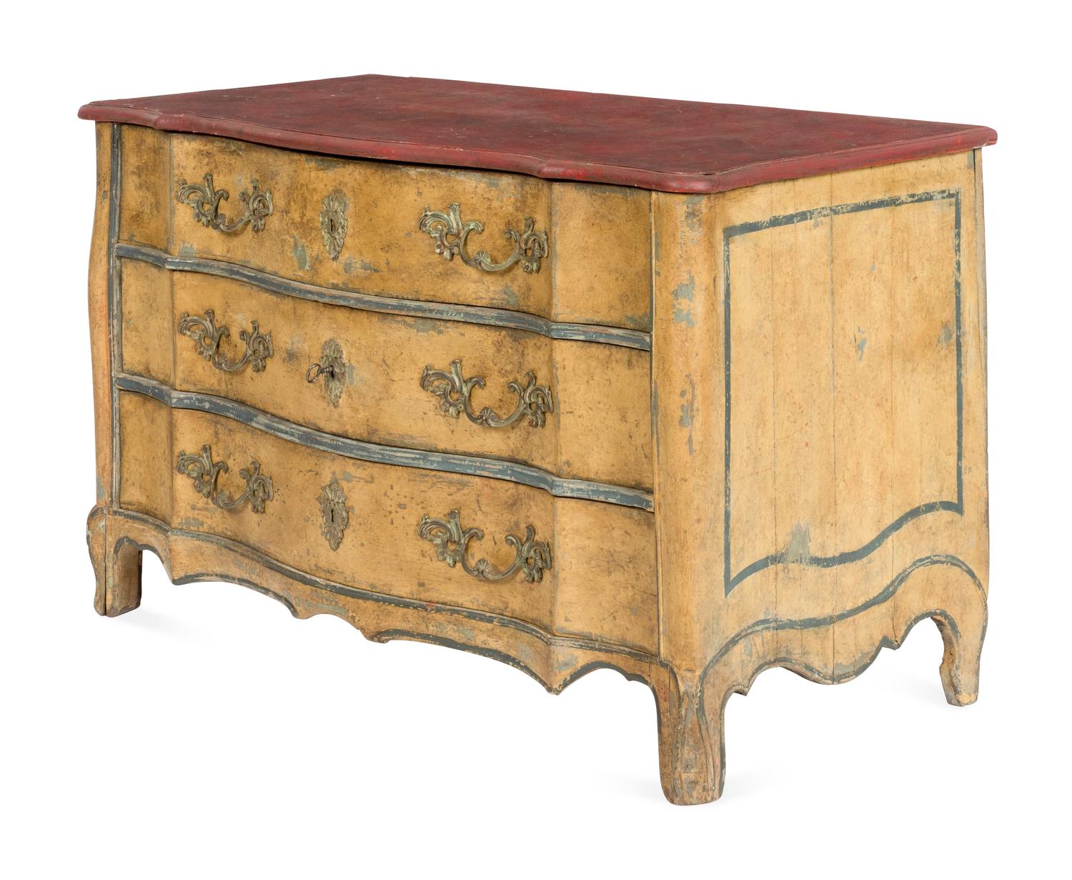 A French Polychrome-Painted Faux Marble-Top Commode