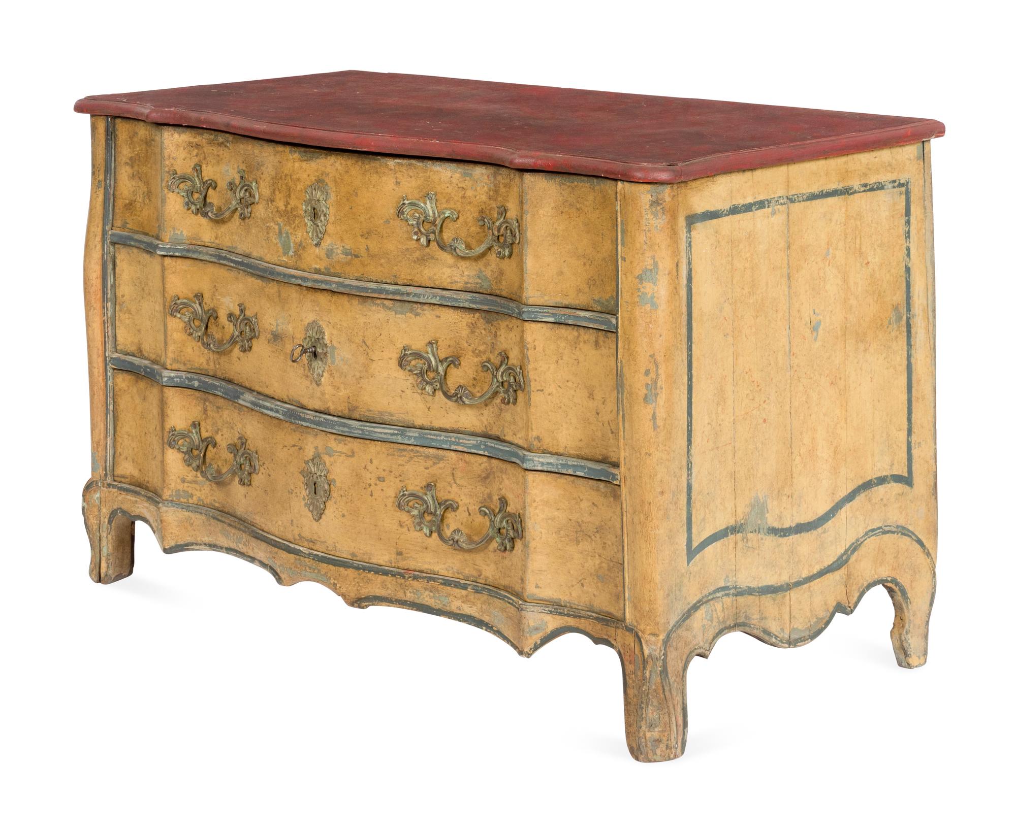 A French Polychrome-Painted Faux Marble-Top Commode