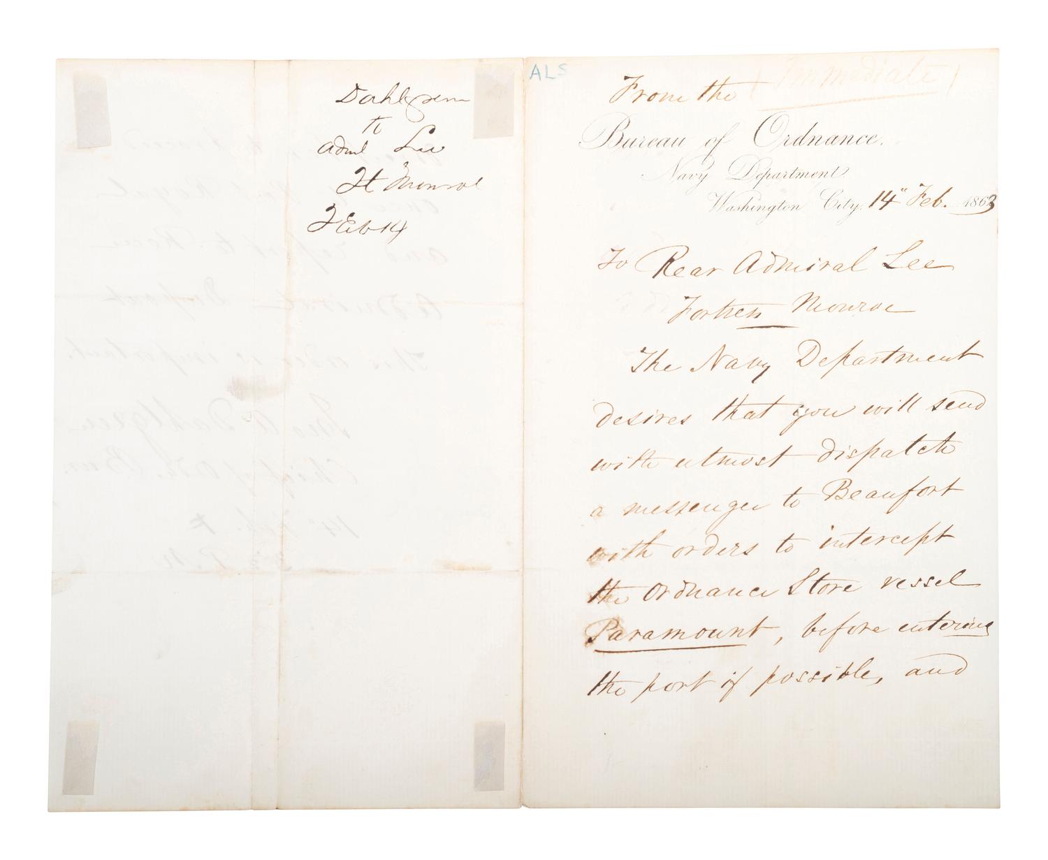 [CIVIL WAR - NAVY]. A group of documents related to the South Atlantic Blockading Squadron with South Carolina interest, including: