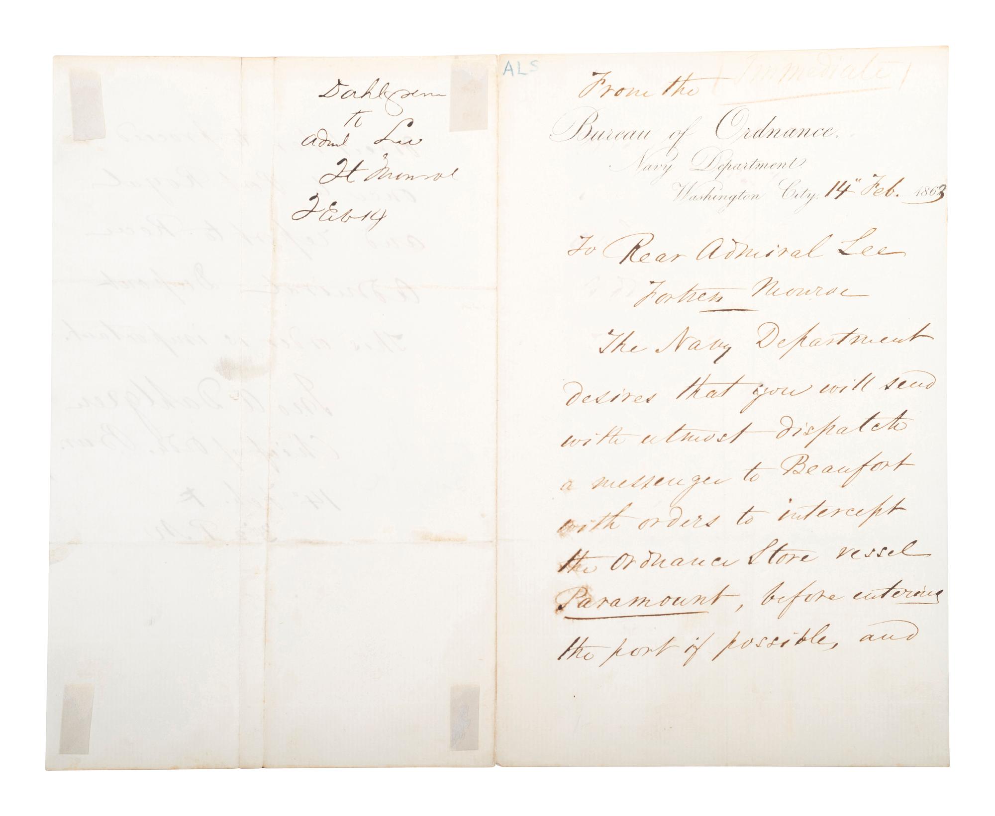 [CIVIL WAR - NAVY]. A group of documents related to the South Atlantic Blockading Squadron with South Carolina interest, including: