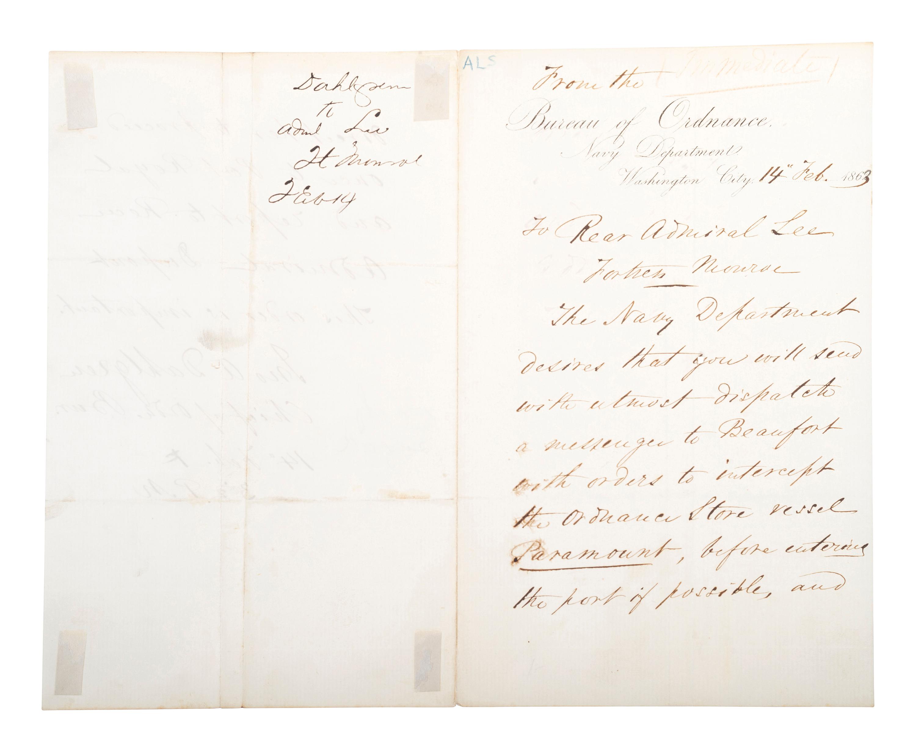 [CIVIL WAR - NAVY]. A group of documents related to the South Atlantic Blockading Squadron with South Carolina interest, including: