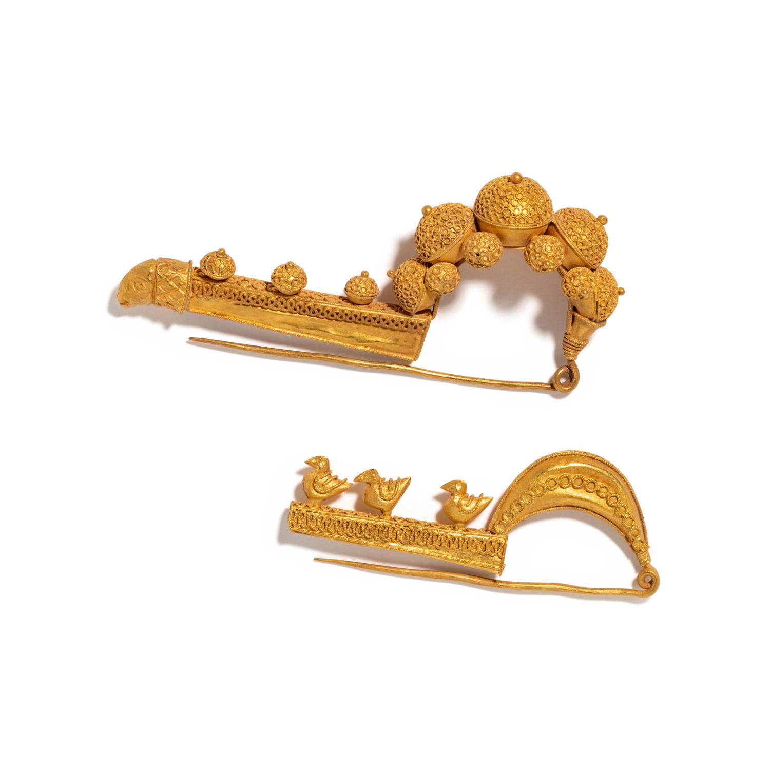 Two Etruscan Revival Gold Fibulae