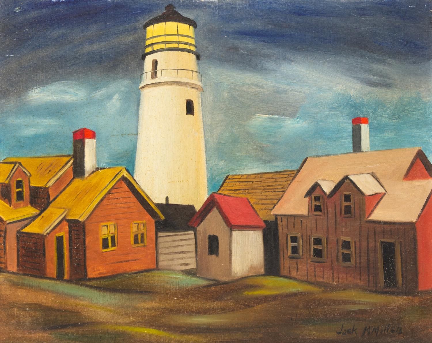 Landscape with houses and lighthouse