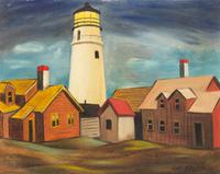 Landscape with houses and lighthouse