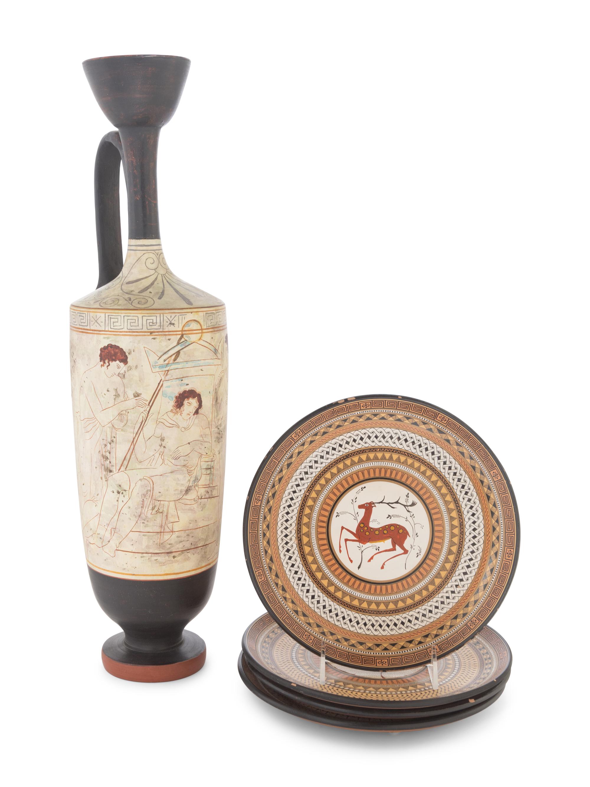 A Large Attic Style White-Ground Lekythos and Four Plates
