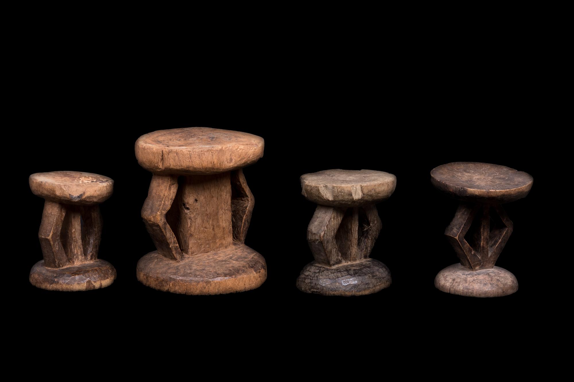 Four Tonga Wood Stools