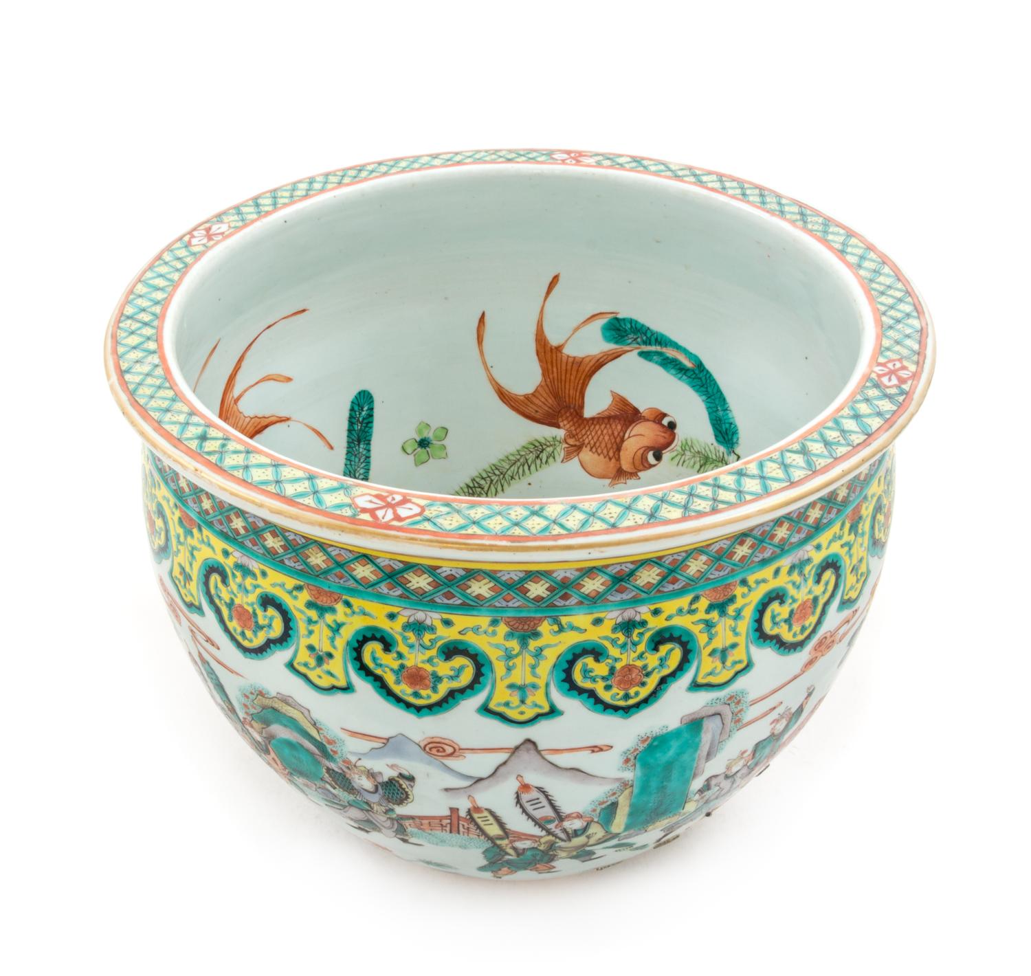 A Famille Verte Porcelain Fish Bowl Diameter 14 1/2 inches.