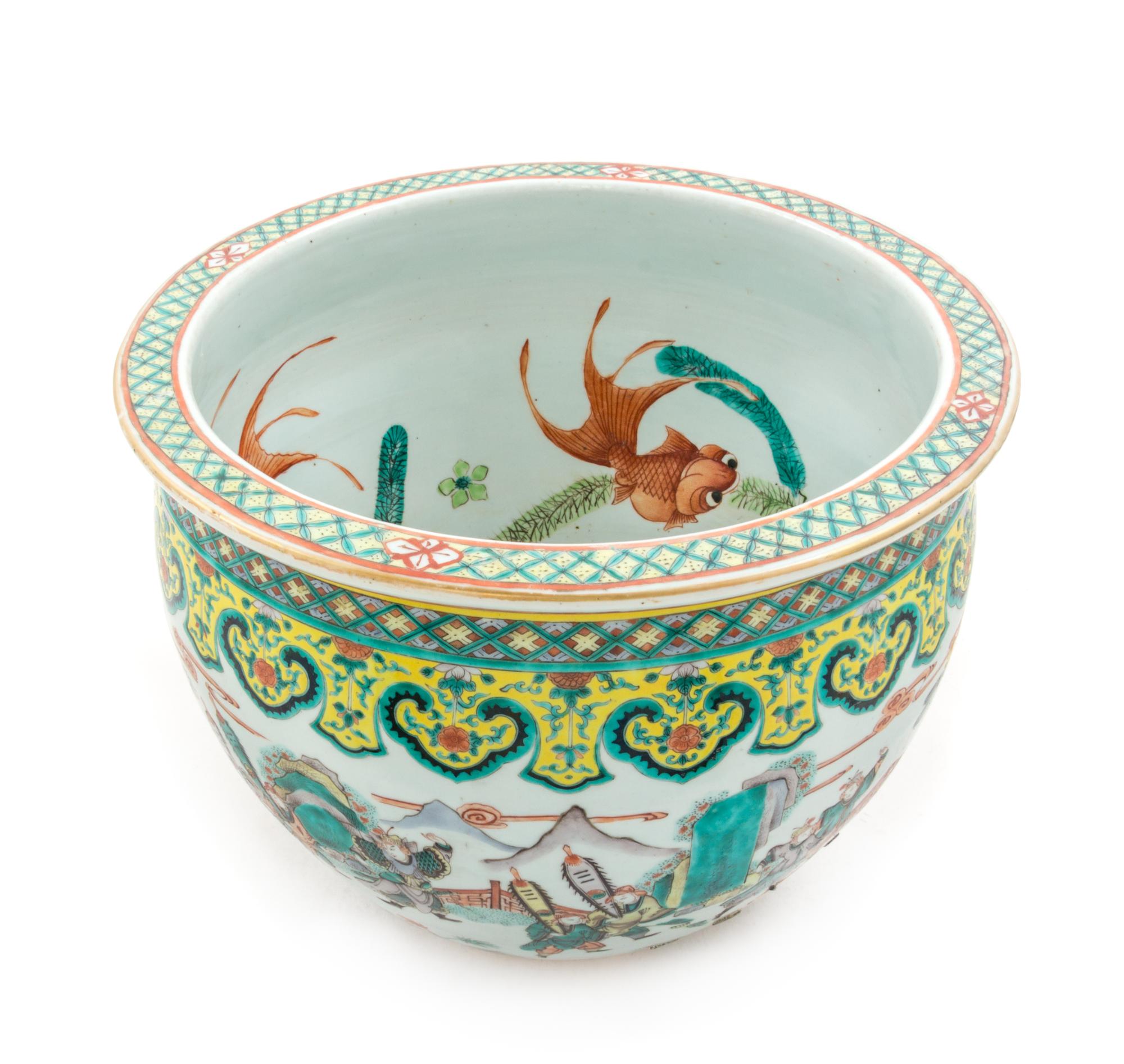 A Famille Verte Porcelain Fish Bowl Diameter 14 1/2 inches.