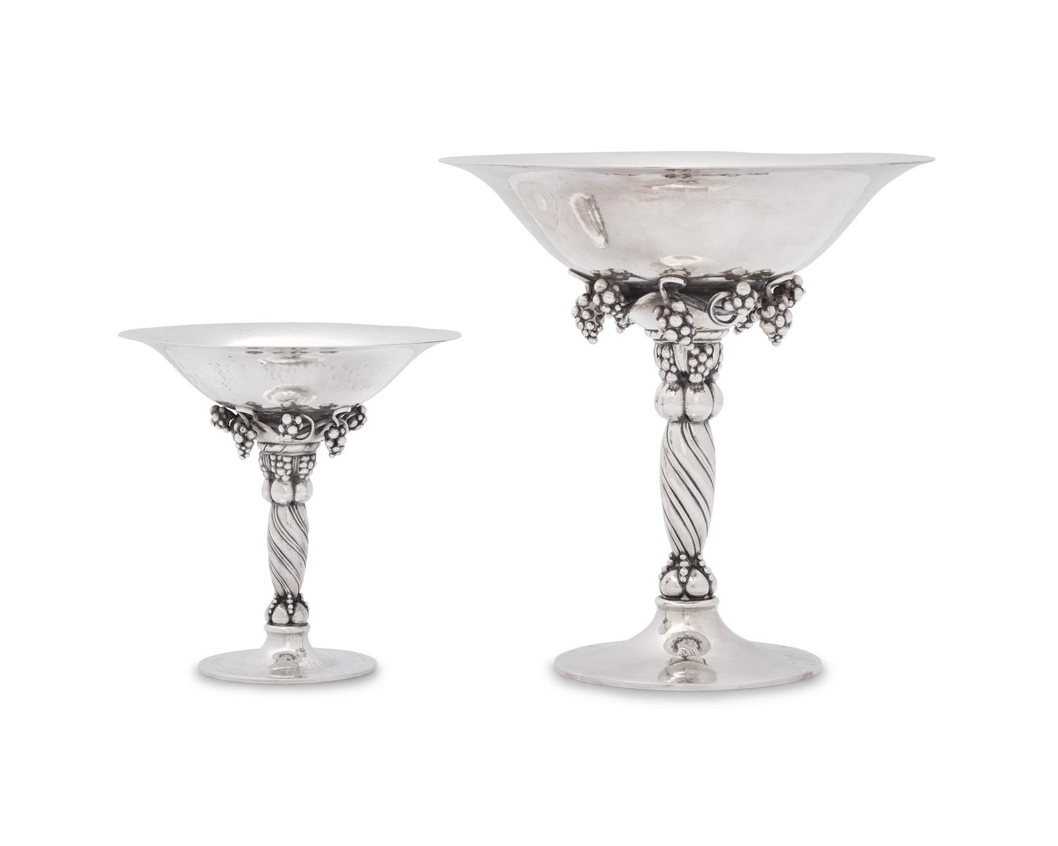 A Group of Two Georg Jensen Silver Grapevine Tazze