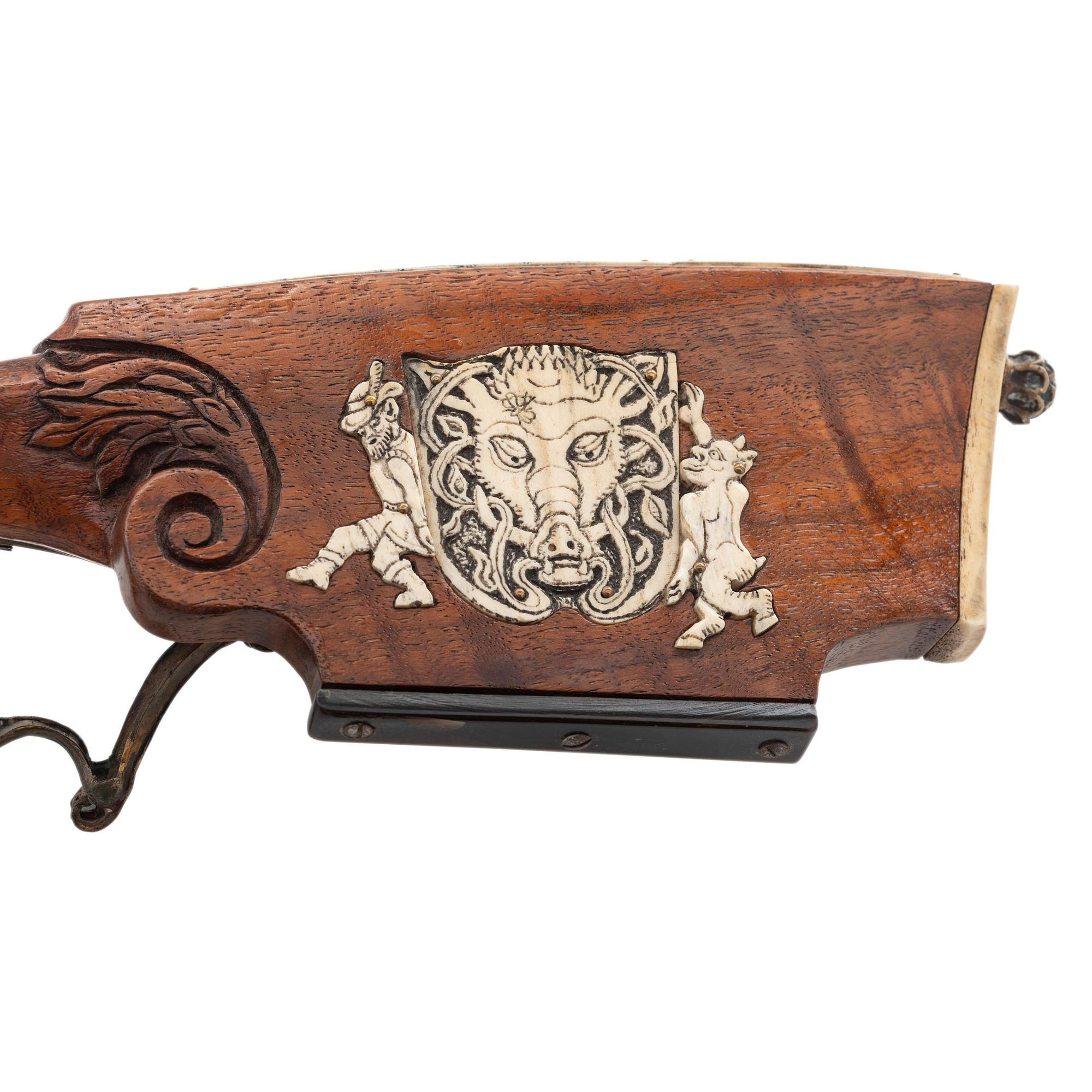 Contemporary Cheekstock Flintlock Rifle with Diana Motifs by John B. Derrick (American, b.1936)