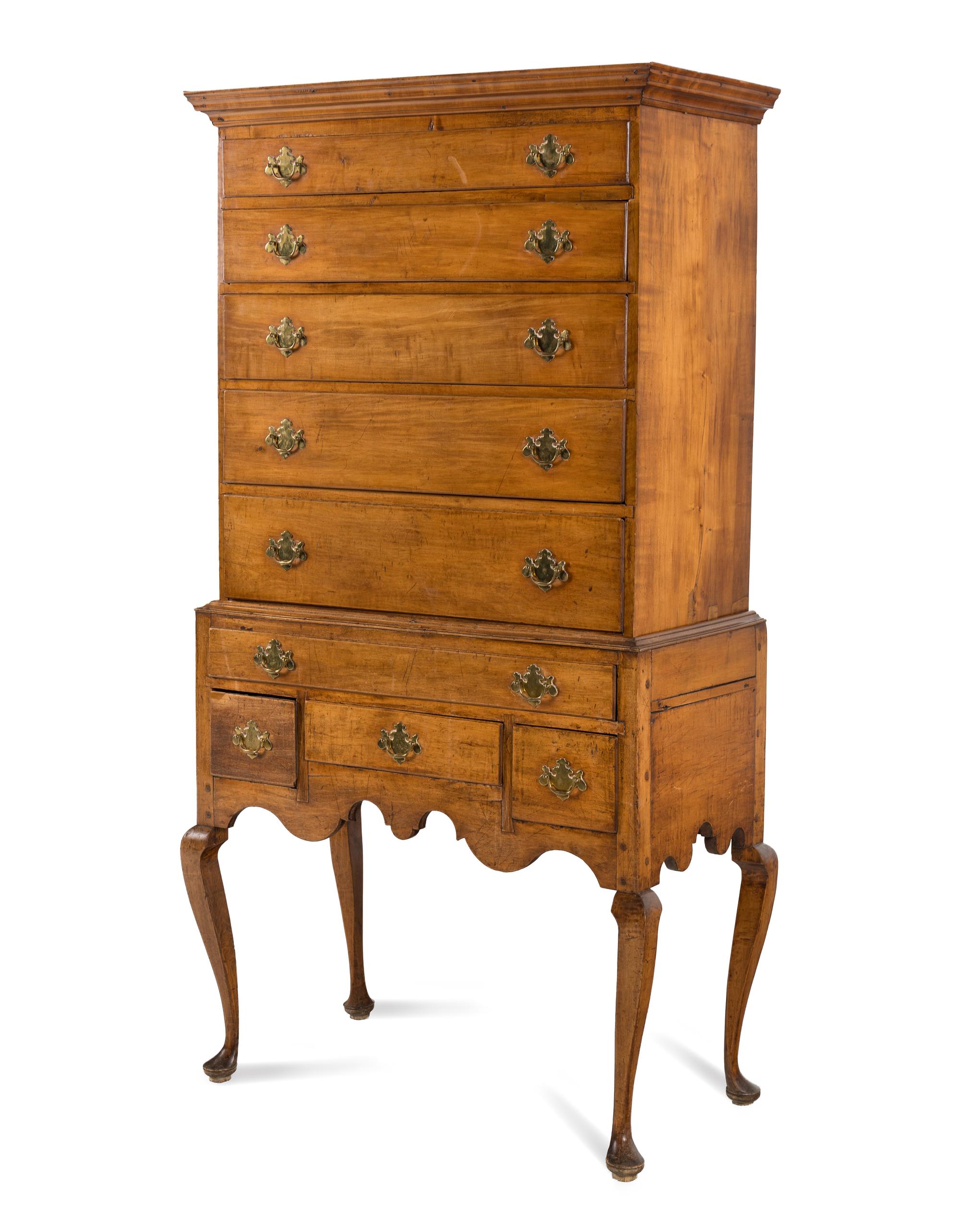 A Queen Anne Maple Flat-Top High Chest