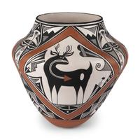 Wilfred Garcia (Acoma, 1954-2018) — Polycrome Pottery Olla, with Heartline Deer