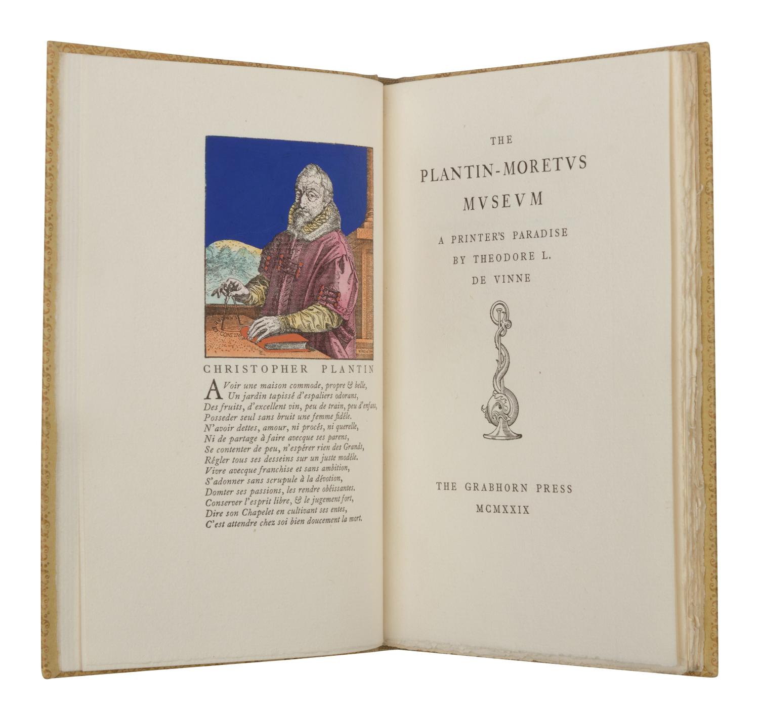 [GRABHORN PRINTING]. DE VINNE, Theodore Low (1828-1914). The Plantin-Moretus Museum . San Francisco: The Grabhorn Press, 1929.