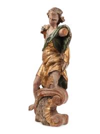 An Italian Polychrome Painted and Parcel-Gilt Figure of a Saint