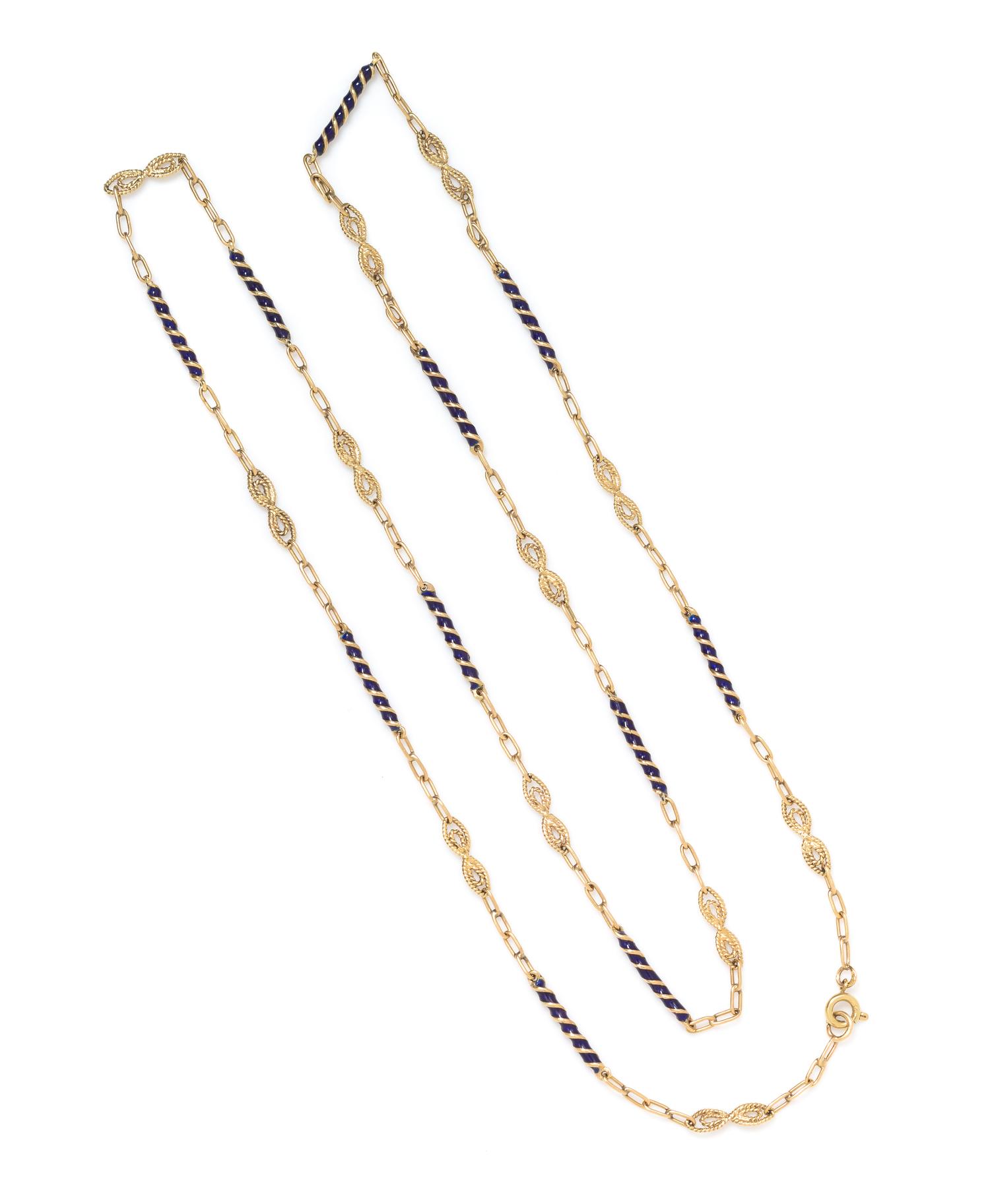 A Yellow Gold and Enamel Longchain, 15.70 dwts.