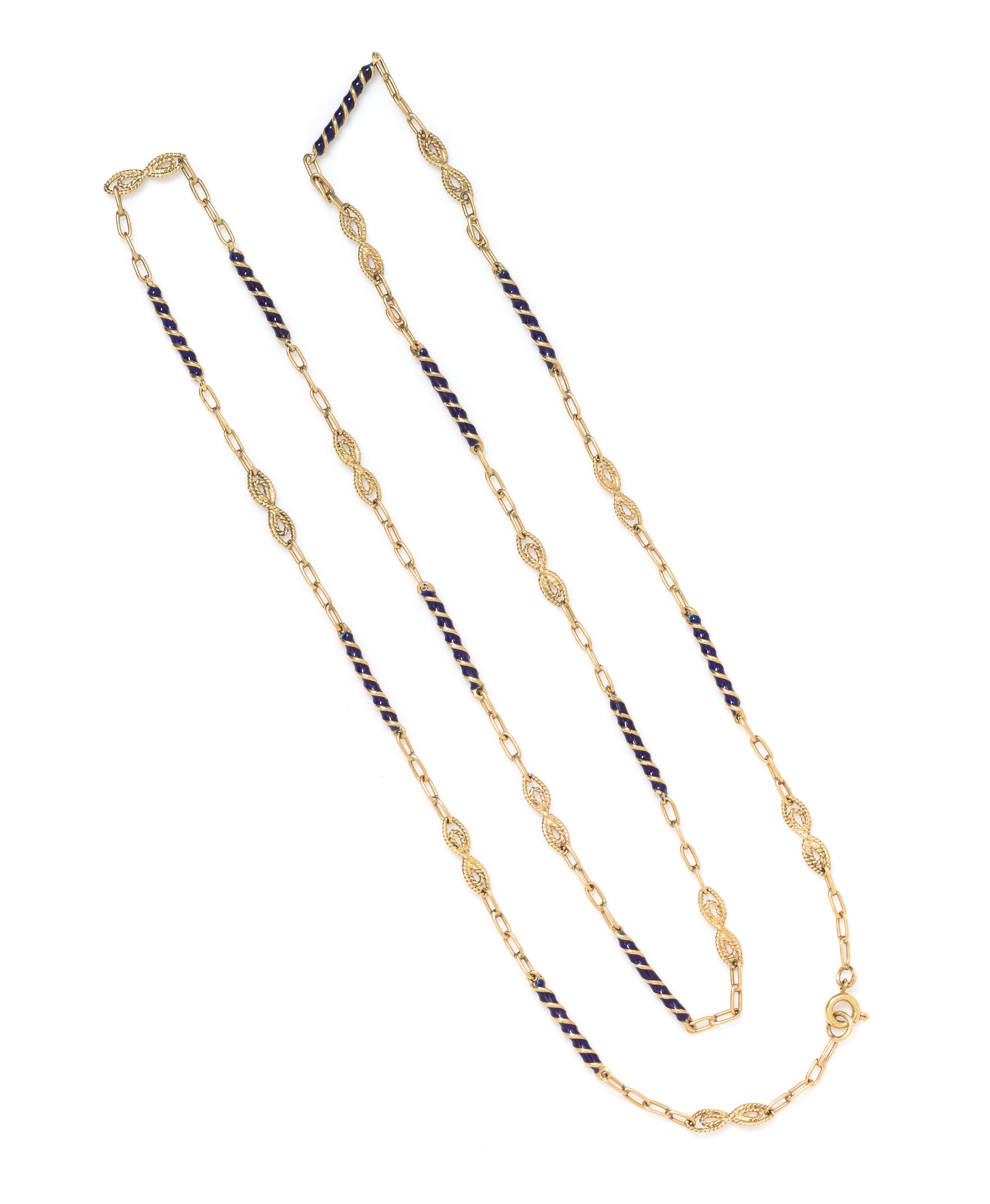 A Yellow Gold and Enamel Longchain, 15.70 dwts.
