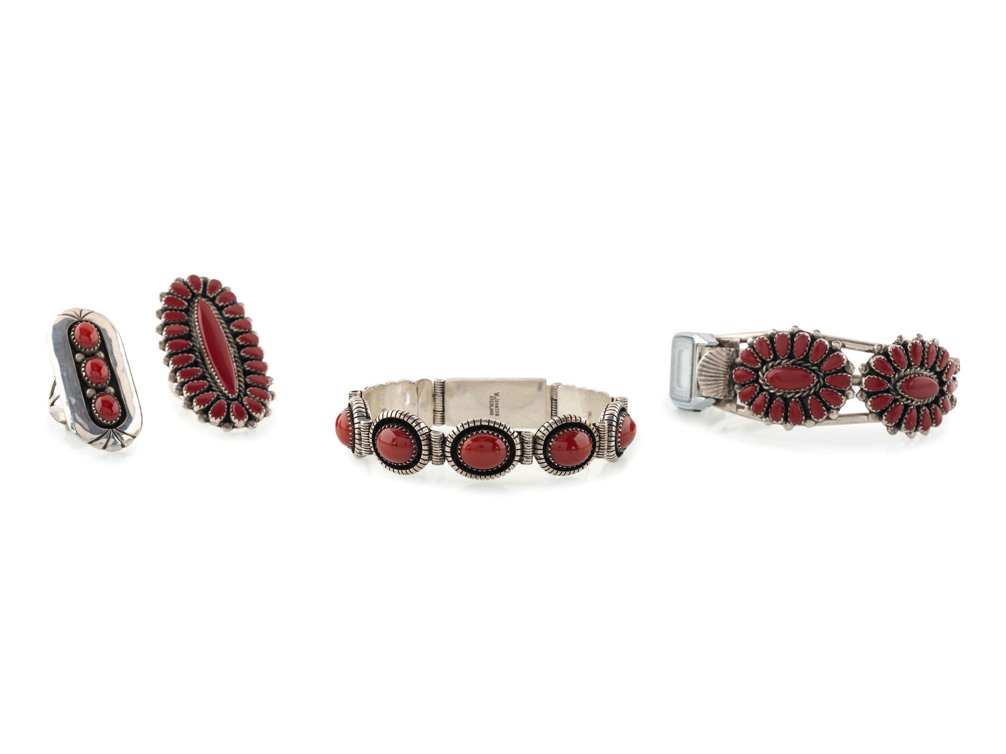Zuni and Navajo Coral and Silver Jewelry