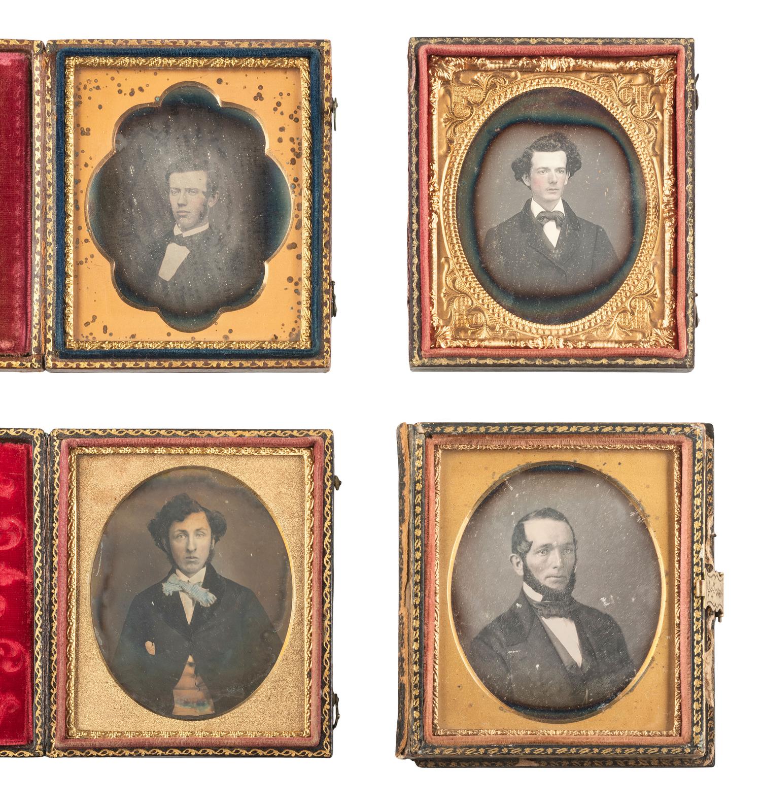 [EARLY PHOTOGRAPHY]. 28 sixth plate daguerreotypes of men with notable hairstyles & facial hair.