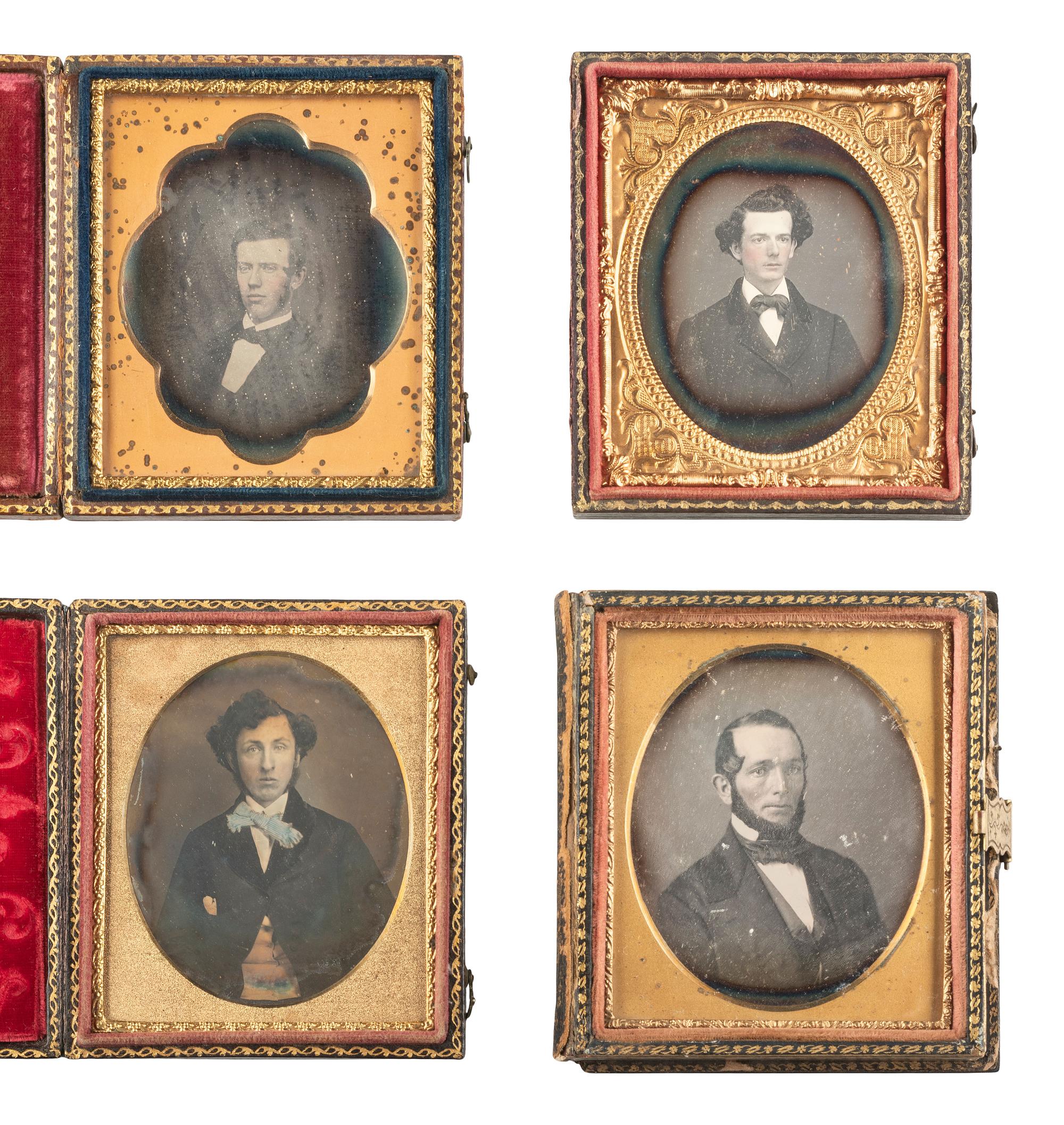 [EARLY PHOTOGRAPHY]. 28 sixth plate daguerreotypes of men with notable hairstyles & facial hair.