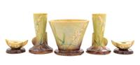 Five Roseville Wincraft Pottery Articles Height of vases 6 1/4 inches.