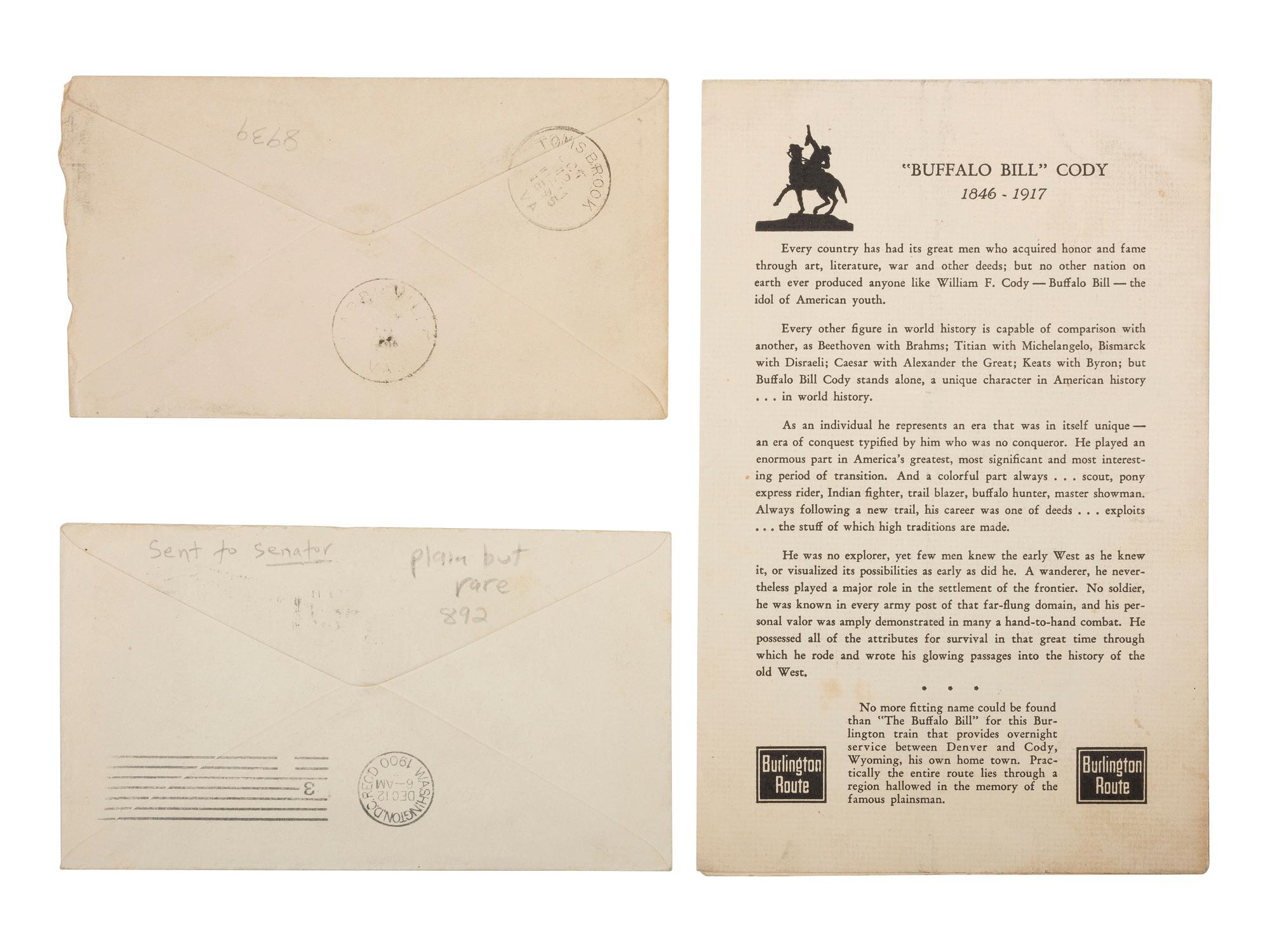 [WILD WEST SHOWS] -- [CODY, William F. "Buffalo Bill" (1846-1917)]. A group of 6 items, incl. programs advertising Buffalo Bill's Wild West show and cover promoting Jim Kid's Wild West and Hippodrome.