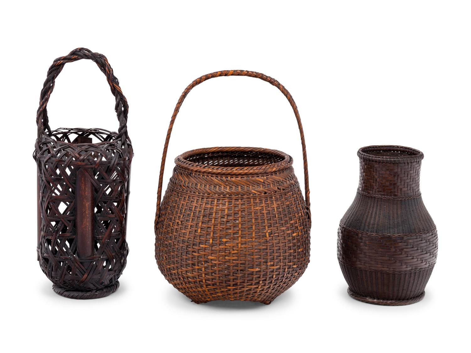 Three Japanese Ikebana Bamboo Flower Arranging Baskets
