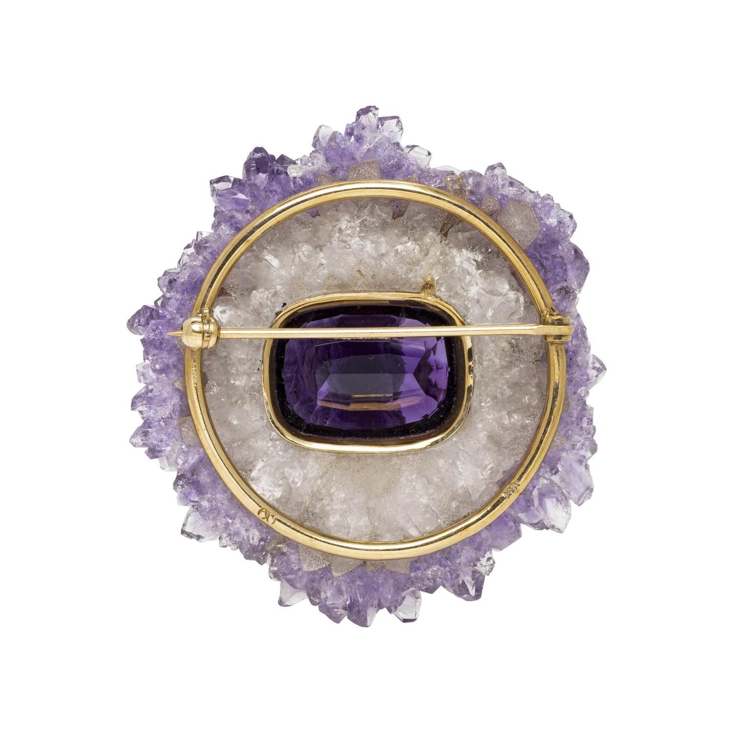 QUARTZ AND AMETHYST BROOCH