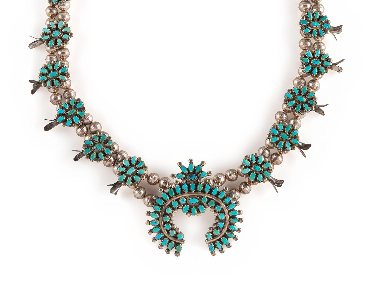 Zuie Petite Silver and Petit Point Cluster Squash Blossom Necklace