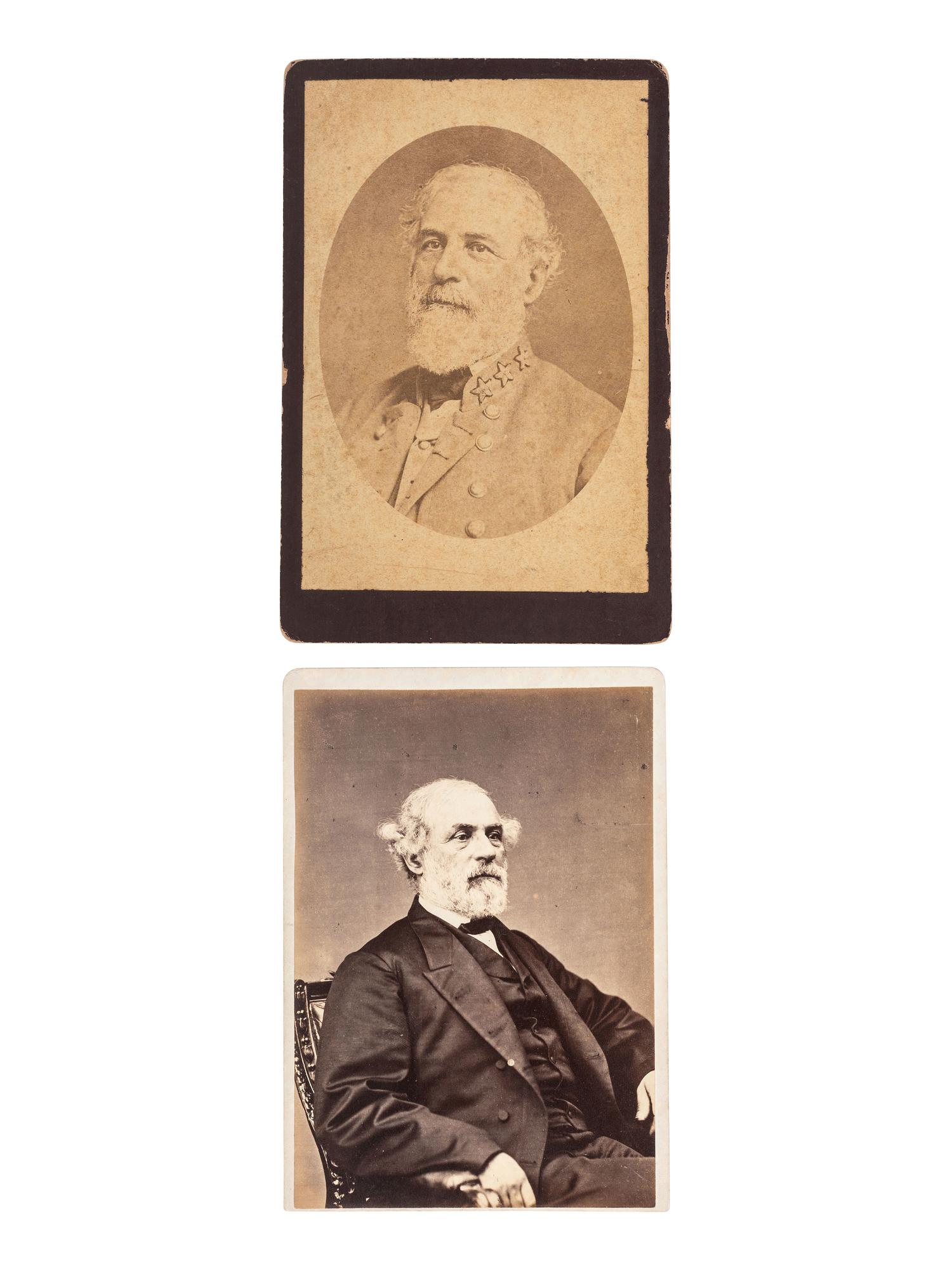 [CIVIL WAR]. LEE, Robert E. (1807-1870). Clipped signature ("R.E. Lee"). [ With: ] 2 cabinet photographs of Robert E. Lee.