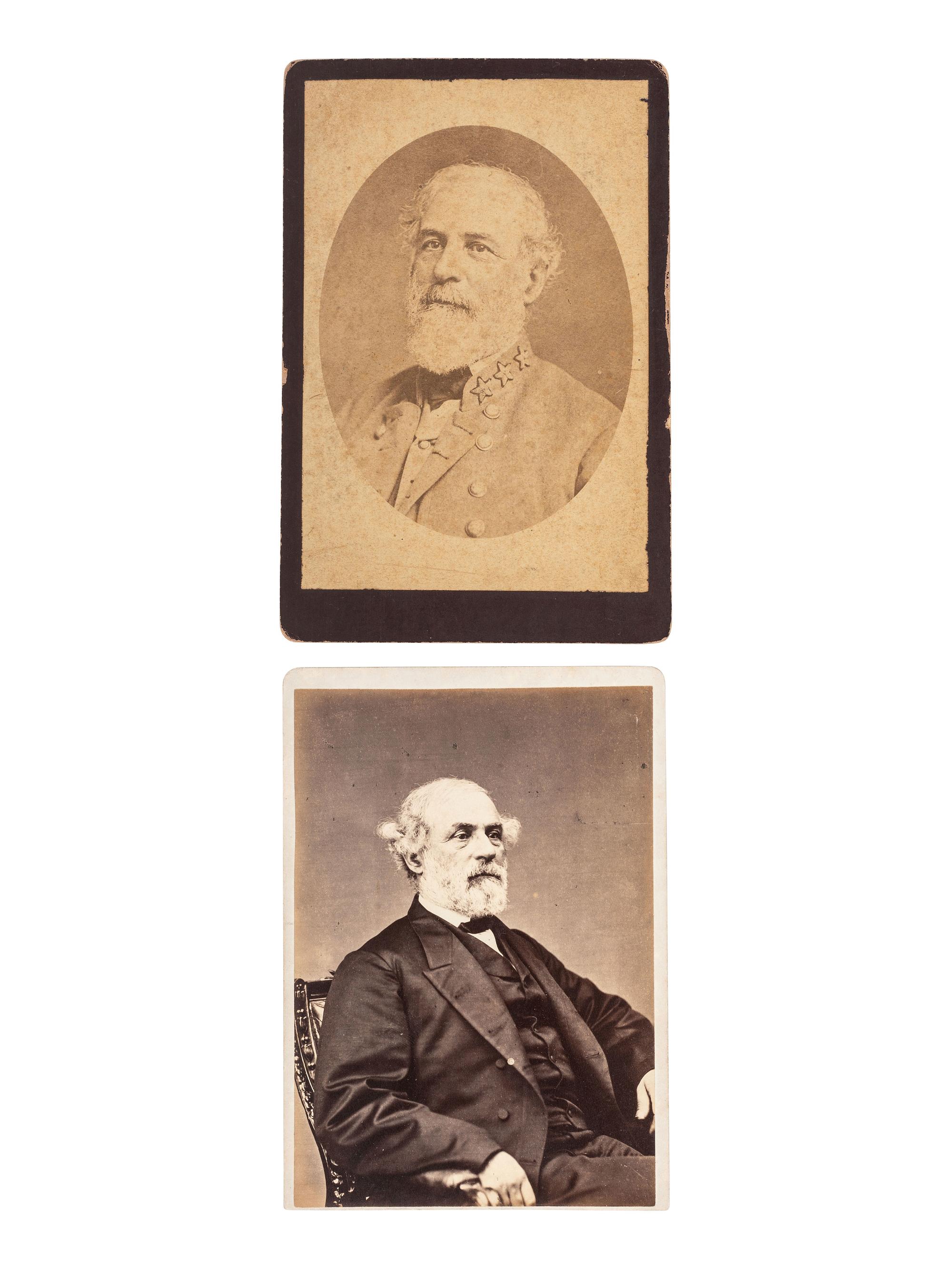 [CIVIL WAR]. LEE, Robert E. (1807-1870). Clipped signature ("R.E. Lee"). [ With: ] 2 cabinet photographs of Robert E. Lee.