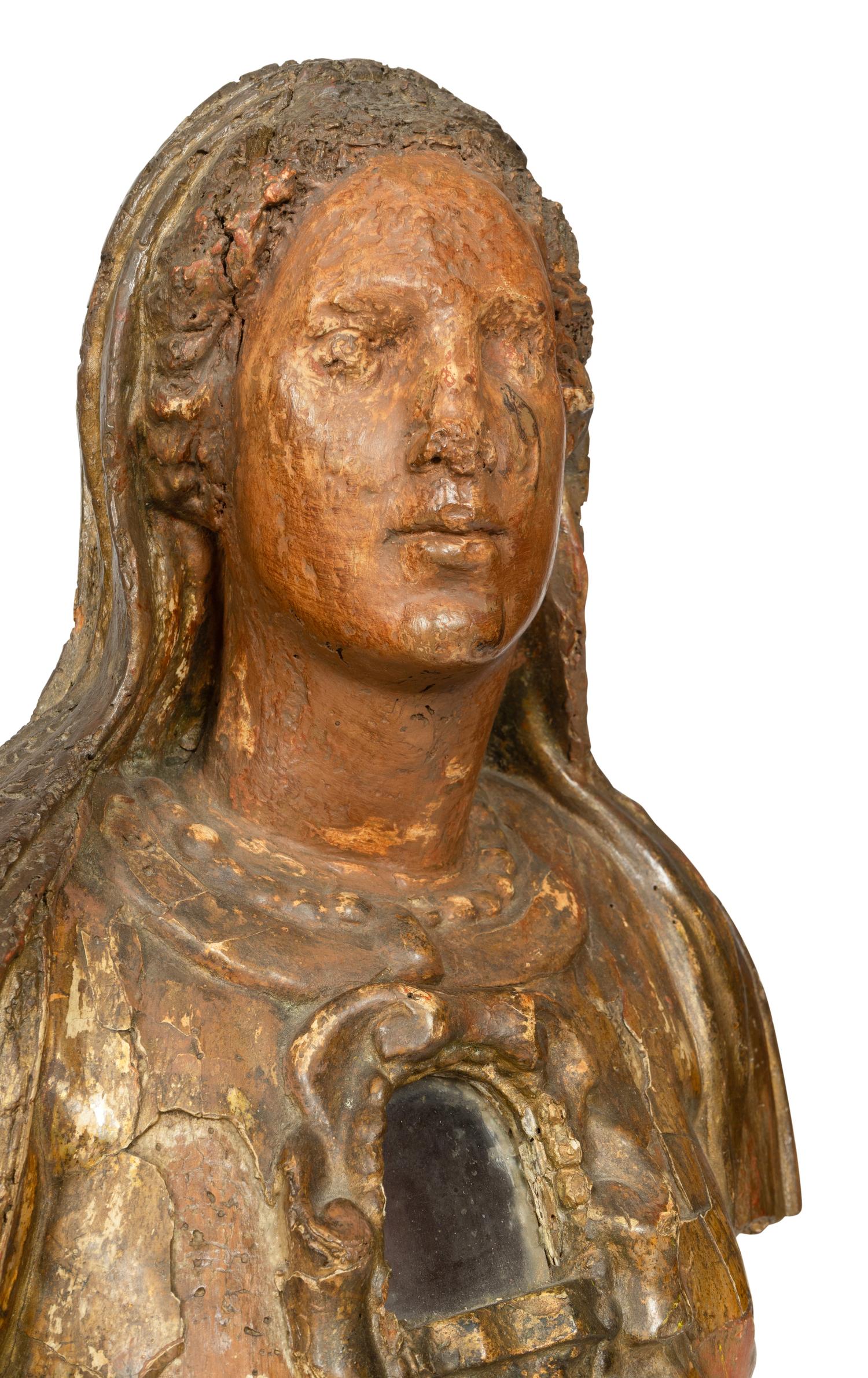A Continental Carved and Polychrome Decorated Reliquary Bust