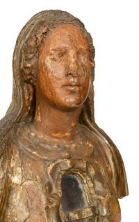 A Continental Carved and Polychrome Decorated Reliquary Bust