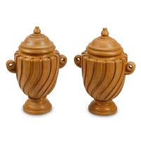 A Pair of Italian Siena Marble Fluted Urns with Covers