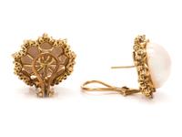 CULTURED MABE PEARL AND DIAMOND EARCLIPS