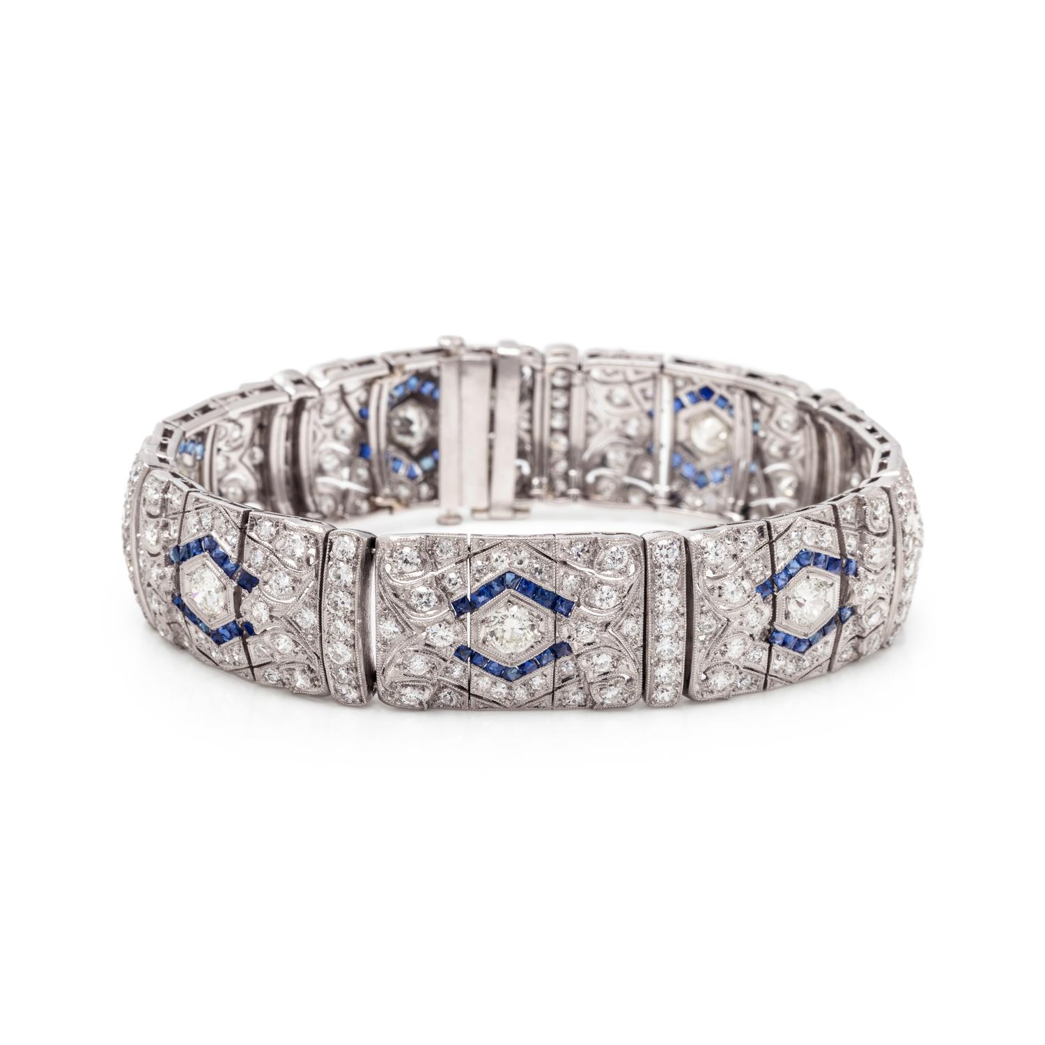 ART DECO, DIAMOND AND SYNTHETIC SAPPHIRE BRACELET
