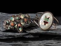 Pair of Zuni Mosaic Inlay Cuff Bracelets