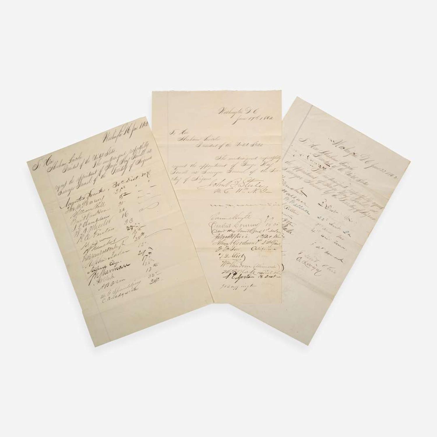 [Presidential] [Lincoln, Abraham] [Powell, George May] Group of 3 Manuscript Documents