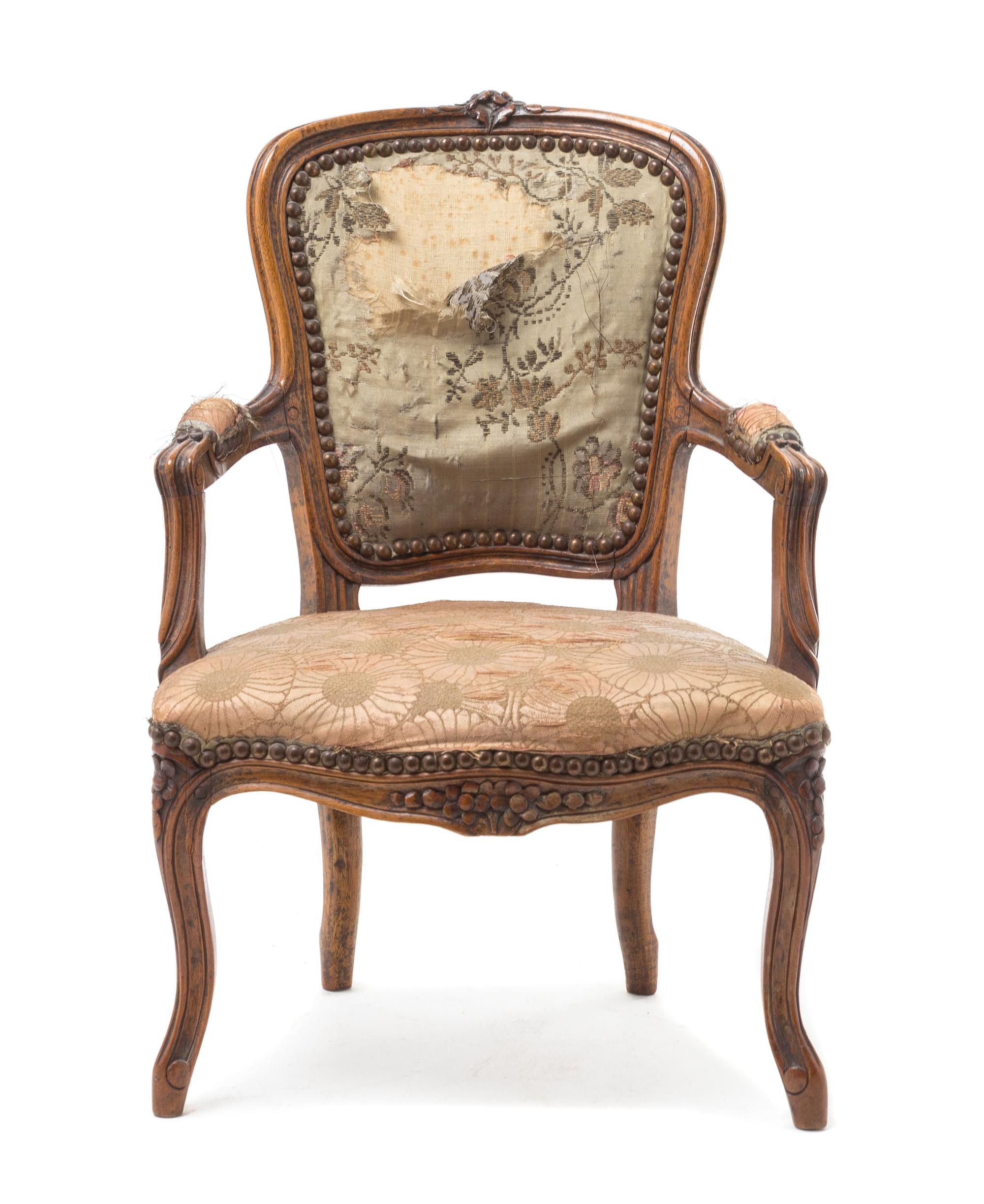A Louis XV Style Diminutive Fauteuil Height 18 inches. — LATE 19TH/EARLY 20TH CENTURY