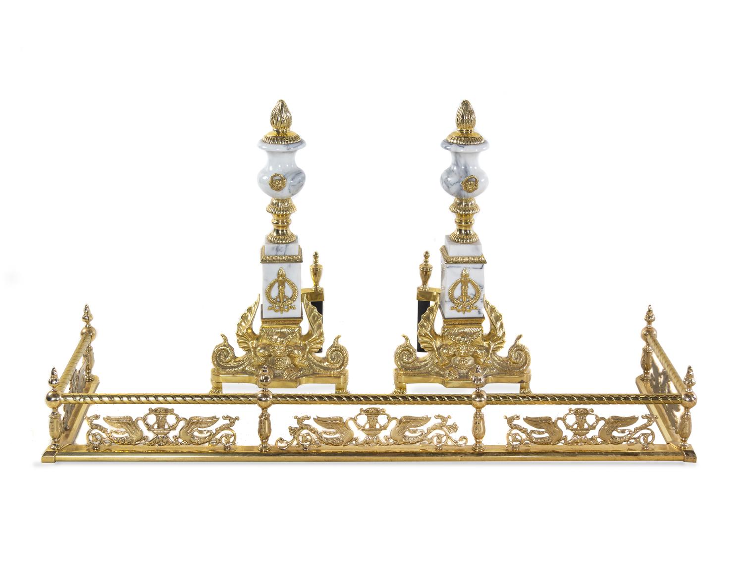 An Empire Style Brass and Marble Fireplace Suite
