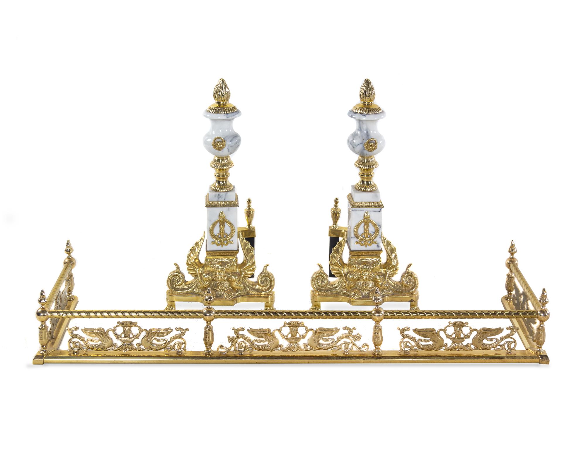 An Empire Style Brass and Marble Fireplace Suite