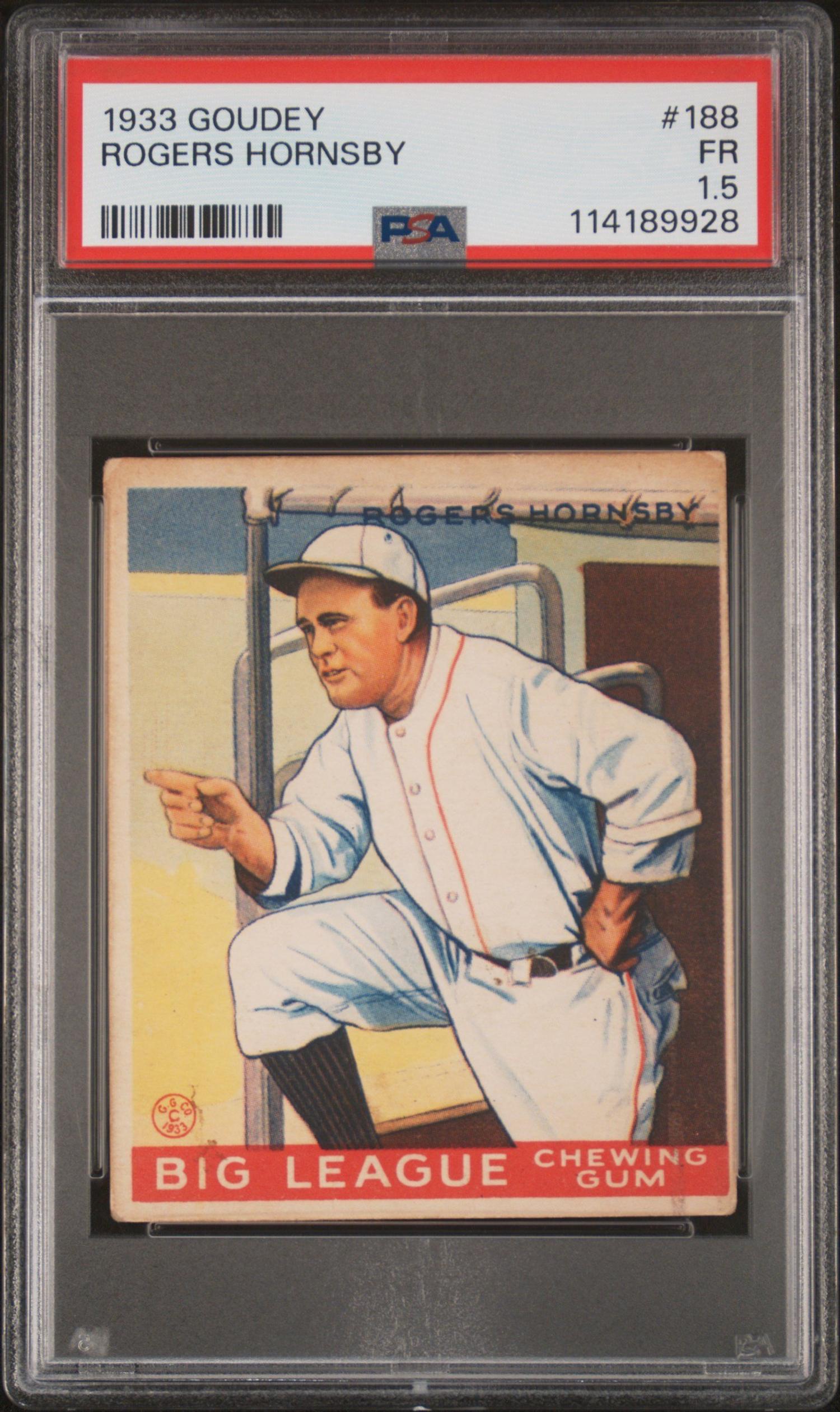 A 1933 Goudey Rogers Hornsby Baseball Card No. 188 (PSA 1.5)